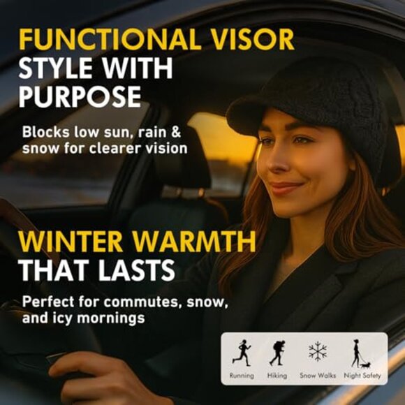 Oversized Wool Blend Visor Beanie Cable Knit Hat for Large Heads main image 5